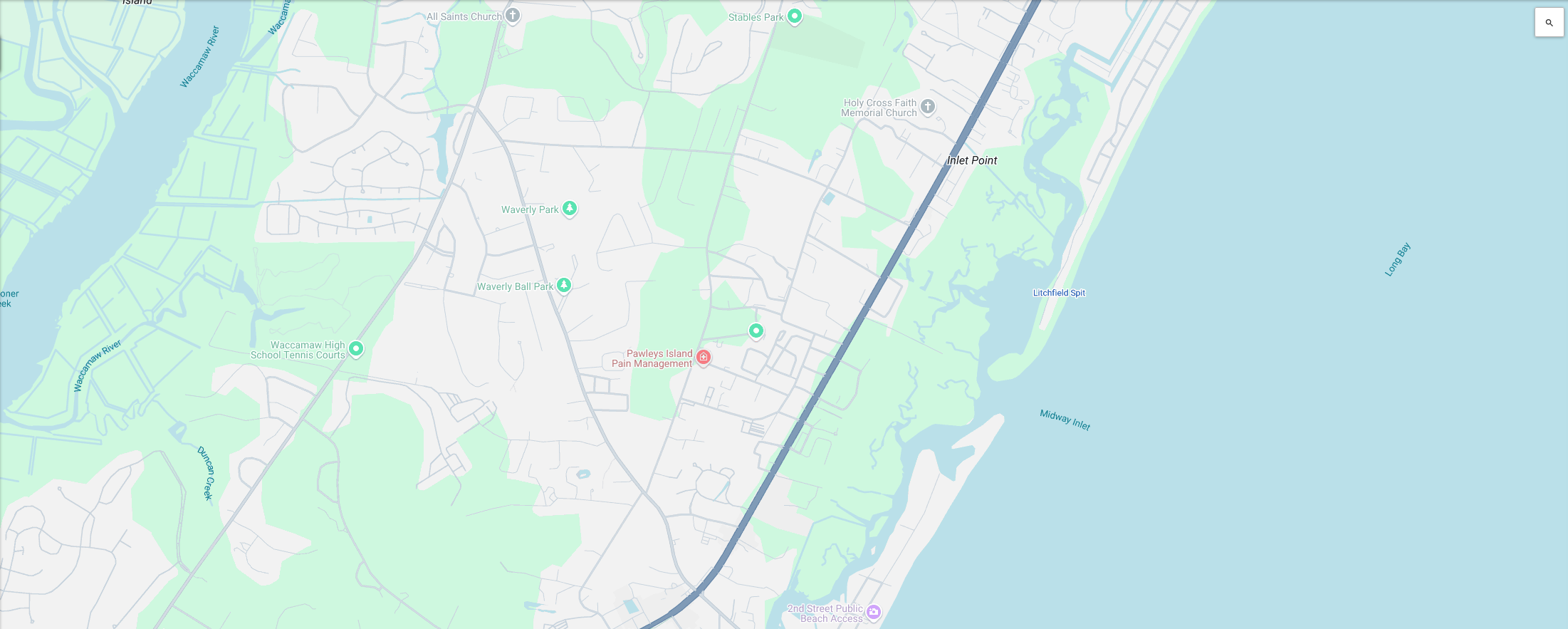 Map showing the Montessori School of Pawleys Island at 236 Commerce Drive, Pawleys Island, SC